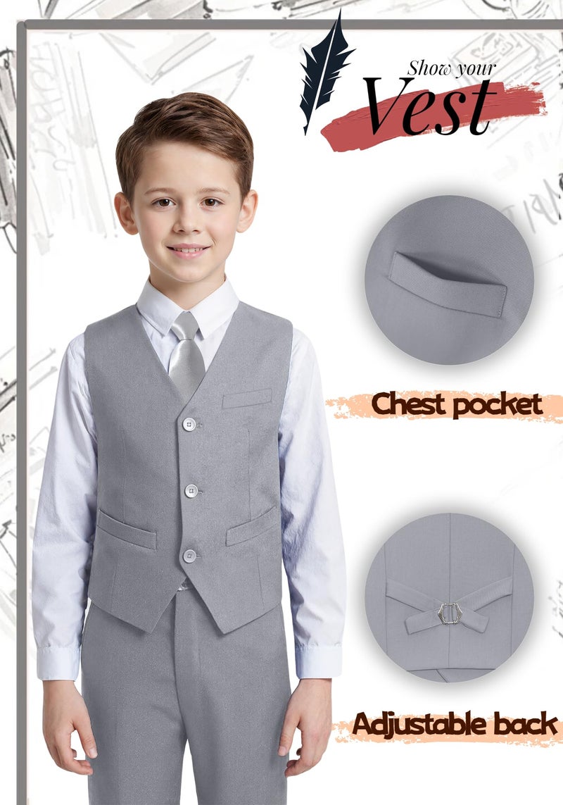 YuanLu Boys Gray Suit for Boy Vest Set with Pants Shirt and Tie Kids Outfit Size 10 - Image 4